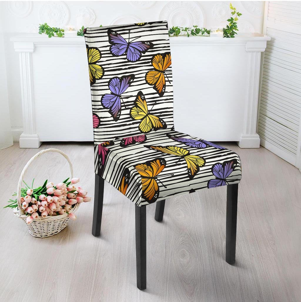 Striped Butterfly Print Chair Cover-grizzshop