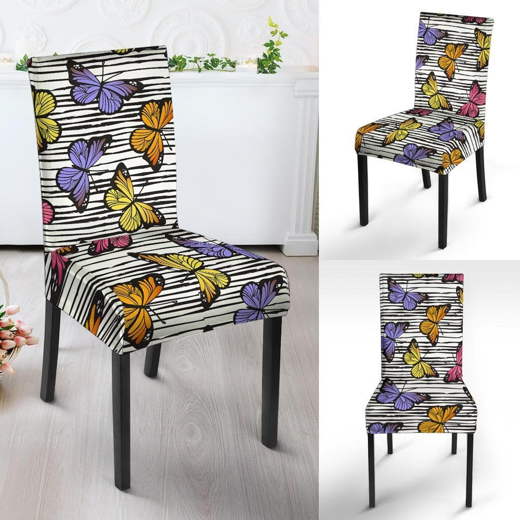 Striped Butterfly Print Chair Cover-grizzshop