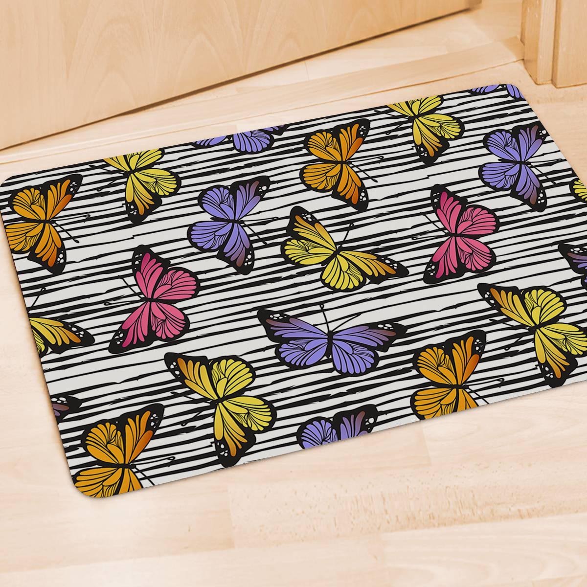 Striped Butterfly Print Door Mat-grizzshop
