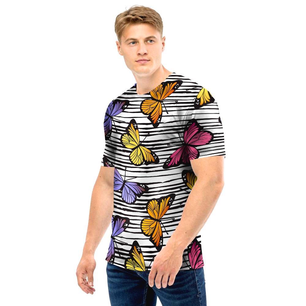 Striped Butterfly Print Men T Shirt-grizzshop