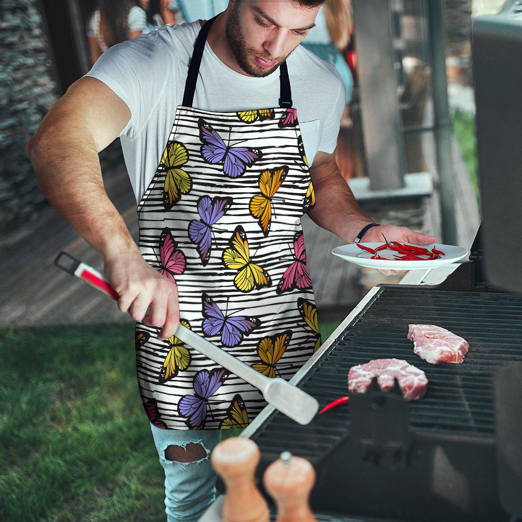 Striped Butterfly Print Men's Apron-grizzshop