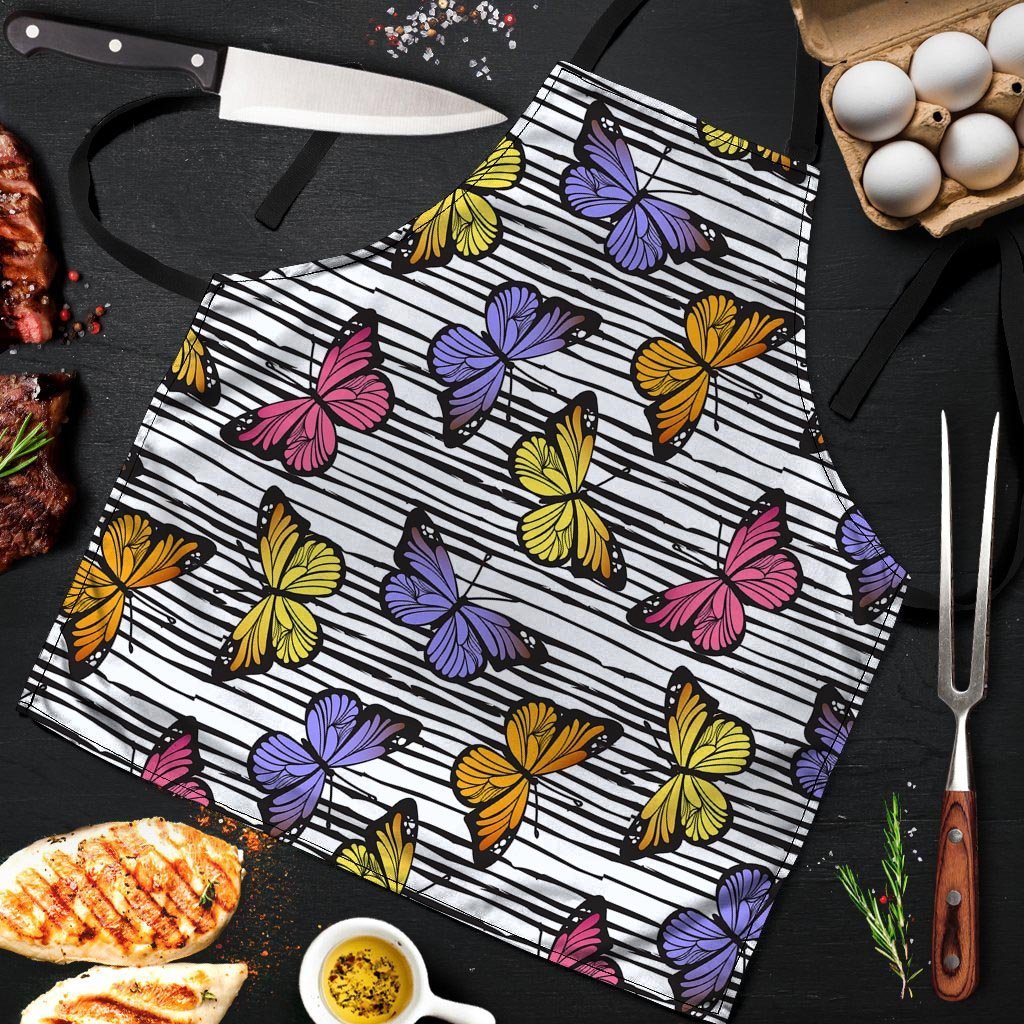 Striped Butterfly Print Men's Apron-grizzshop