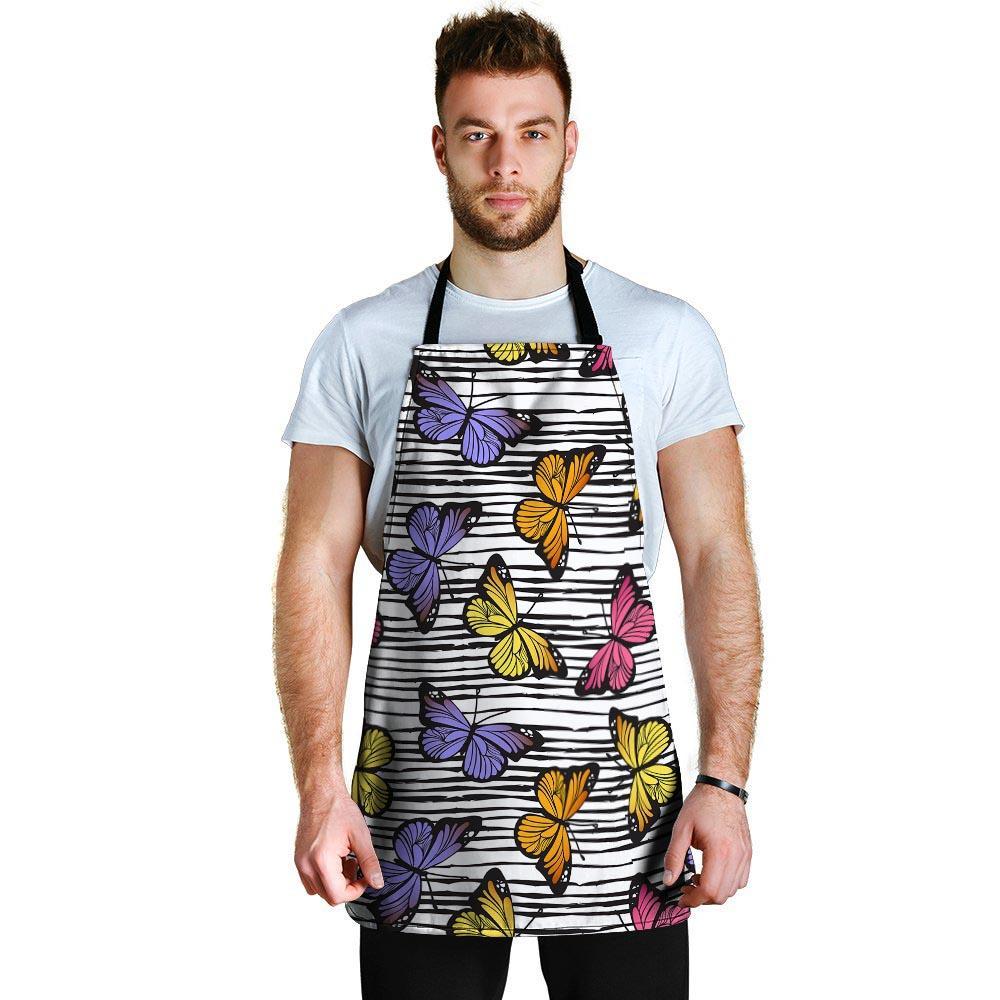 Striped Butterfly Print Men's Apron-grizzshop