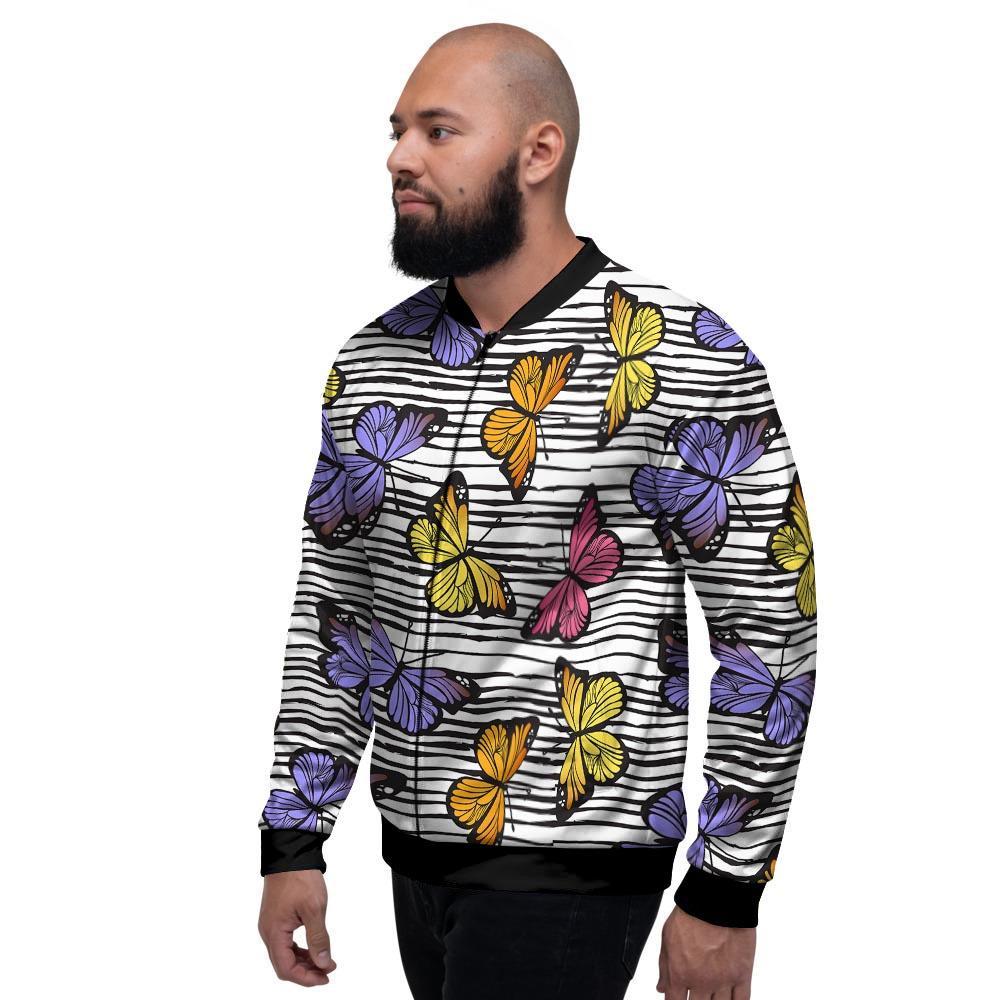 Striped Butterfly Print Men's Bomber Jacket-grizzshop