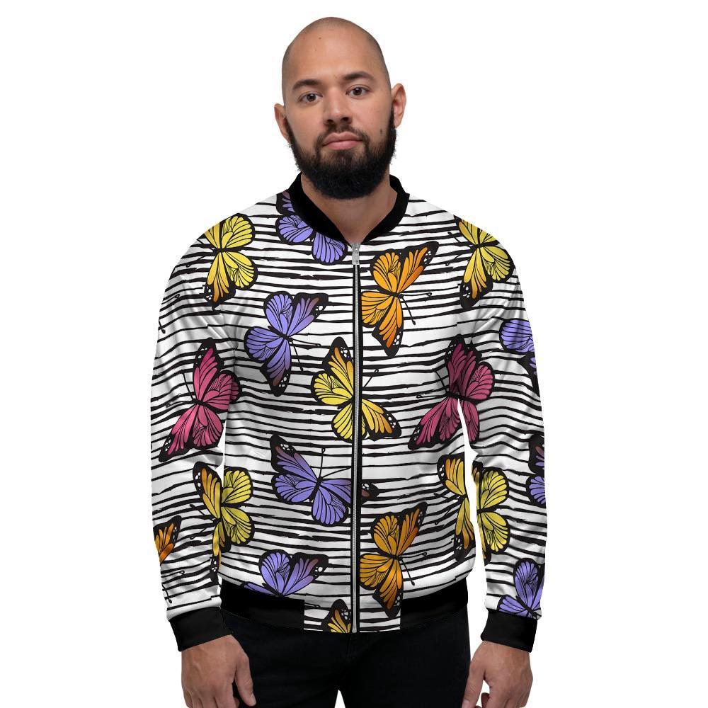 Striped Butterfly Print Men's Bomber Jacket-grizzshop