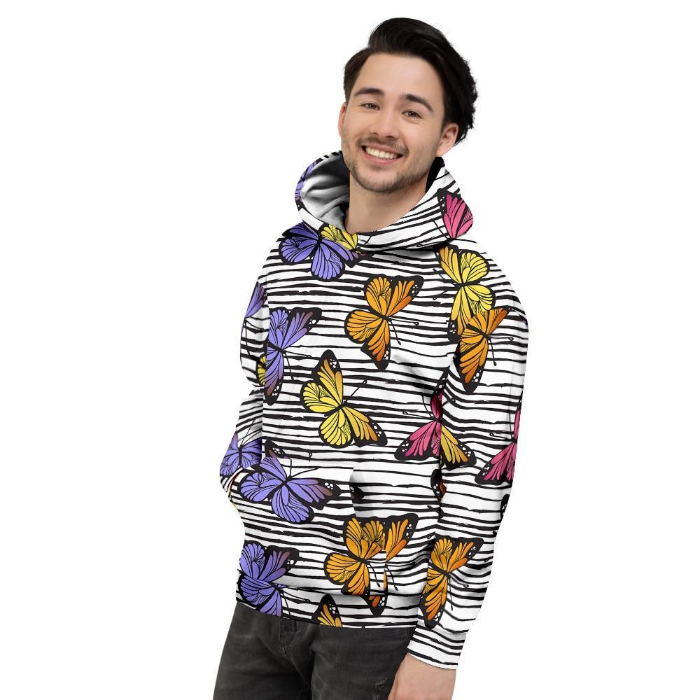 Striped Butterfly Print Men's Hoodie-grizzshop
