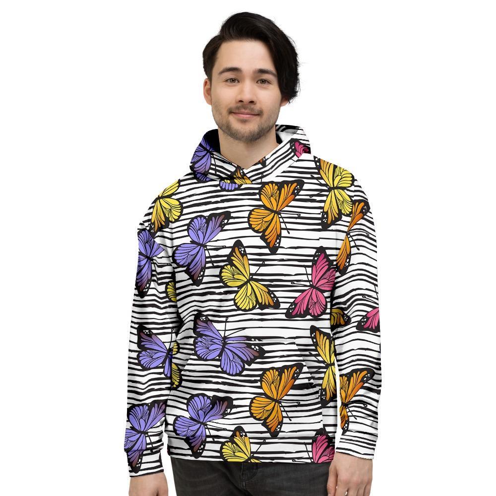 Striped Butterfly Print Men's Hoodie-grizzshop