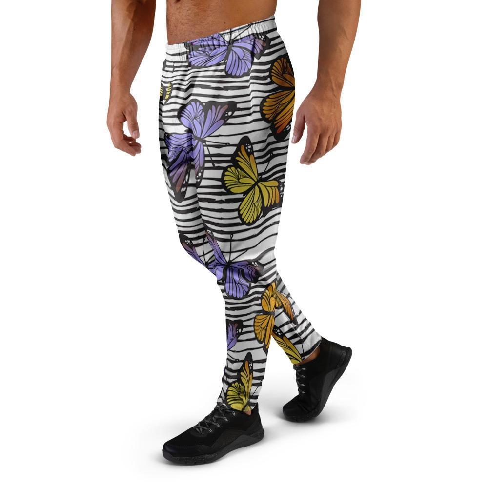 Striped Butterfly Print Men's Joggers-grizzshop