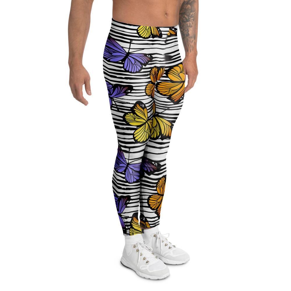 Striped Butterfly Print Men's Leggings-grizzshop