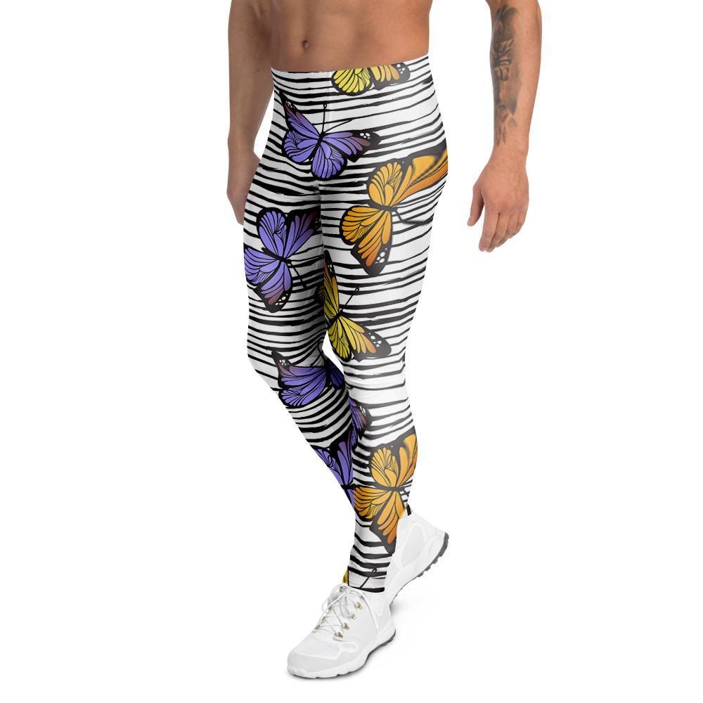 Striped Butterfly Print Men's Leggings-grizzshop