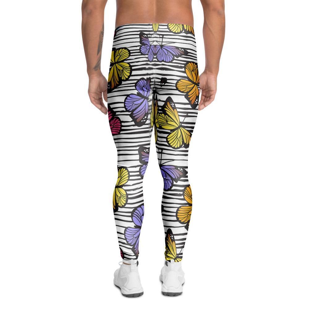 Striped Butterfly Print Men's Leggings-grizzshop