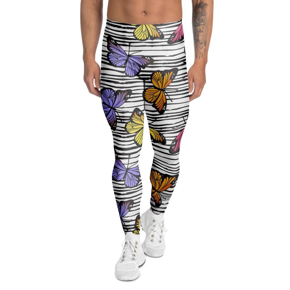 Striped Butterfly Print Men's Leggings-grizzshop