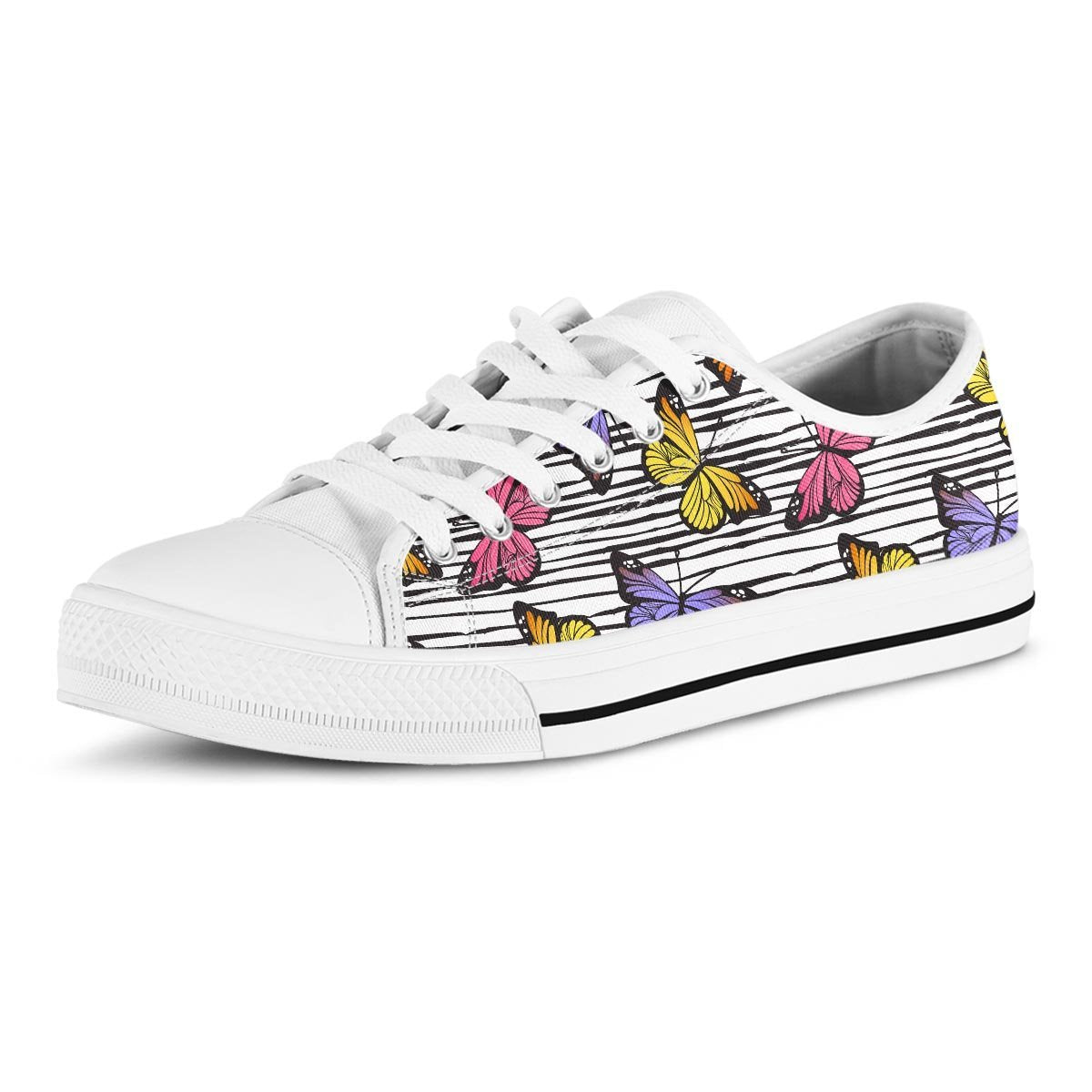 Striped Butterfly Print Men's Low Top Shoes-grizzshop