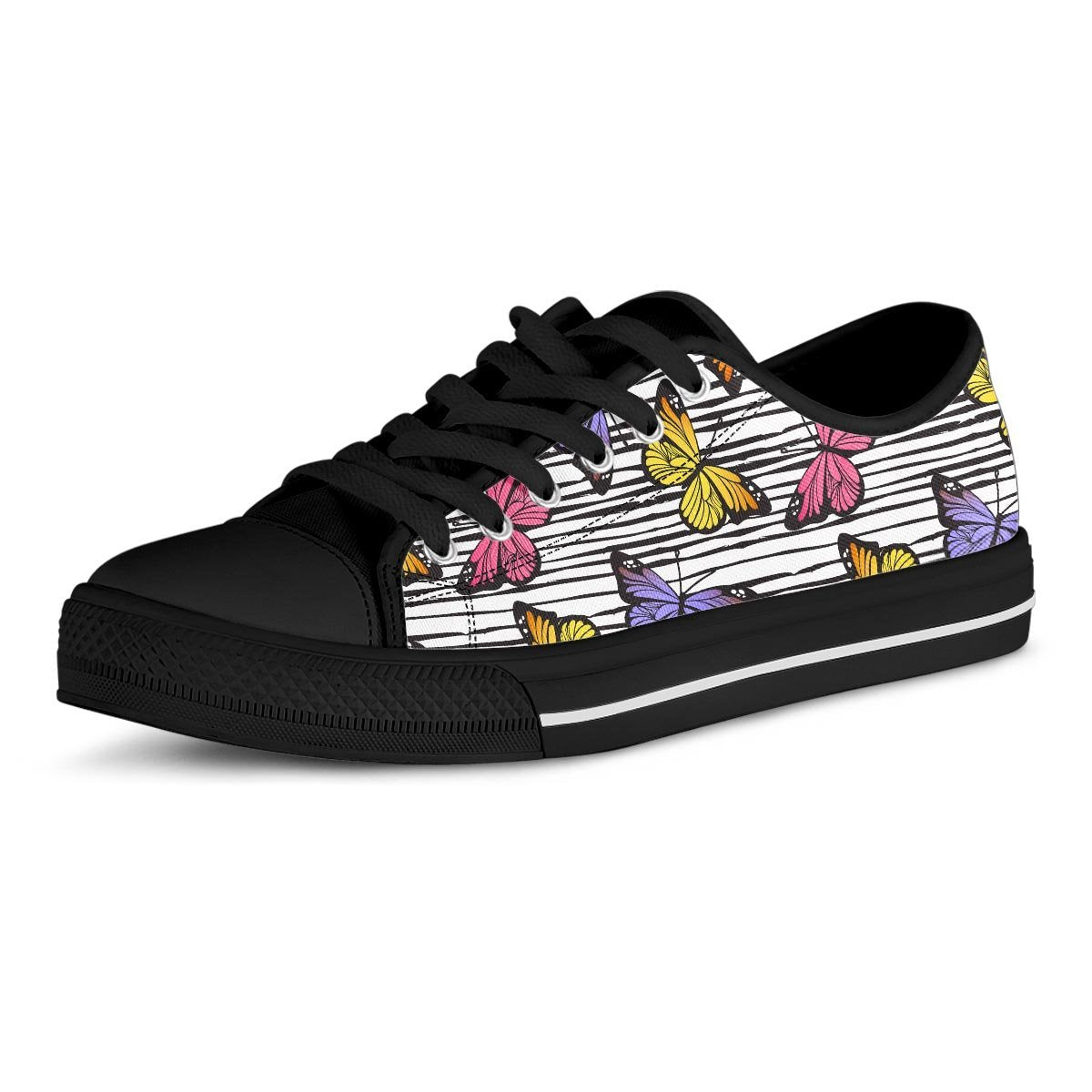Striped Butterfly Print Men's Low Top Shoes-grizzshop