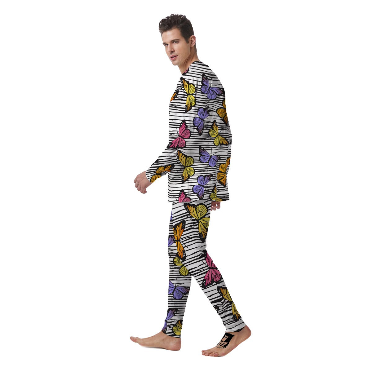 Striped Butterfly Print Men's Pajamas-grizzshop