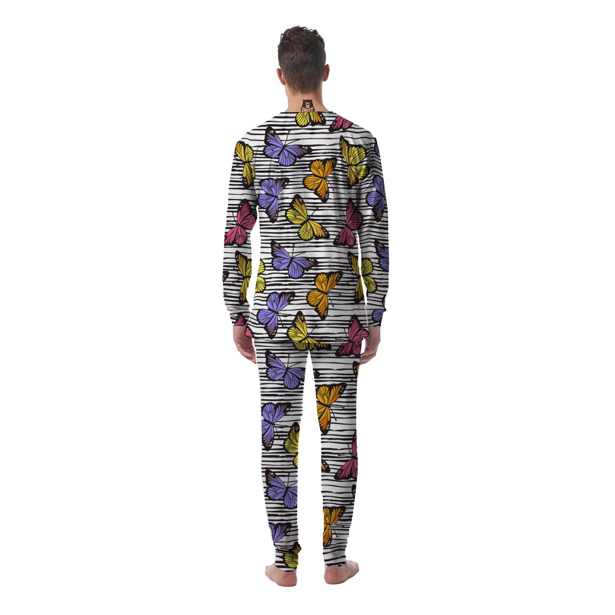 Striped Butterfly Print Men's Pajamas-grizzshop