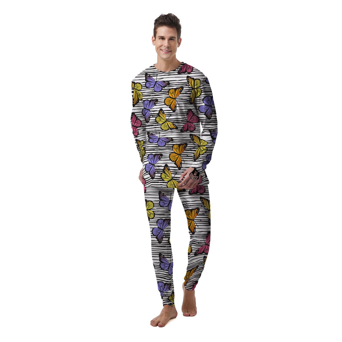 Striped Butterfly Print Men's Pajamas-grizzshop