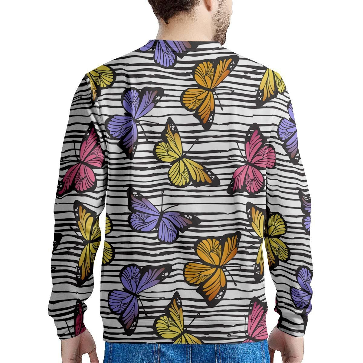 Striped Butterfly Print Men's Sweatshirt-grizzshop