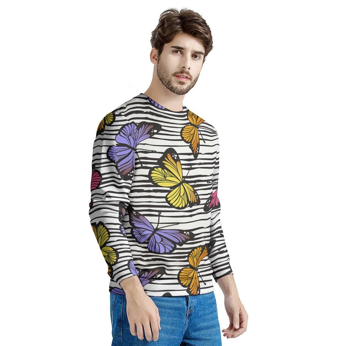 Striped Butterfly Print Men's Sweatshirt-grizzshop