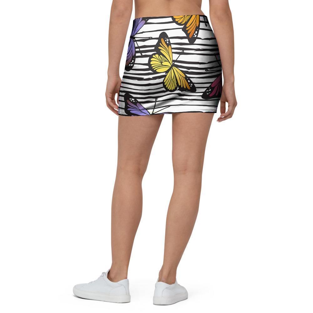 Striped Butterfly Print Mini Skirt-grizzshop