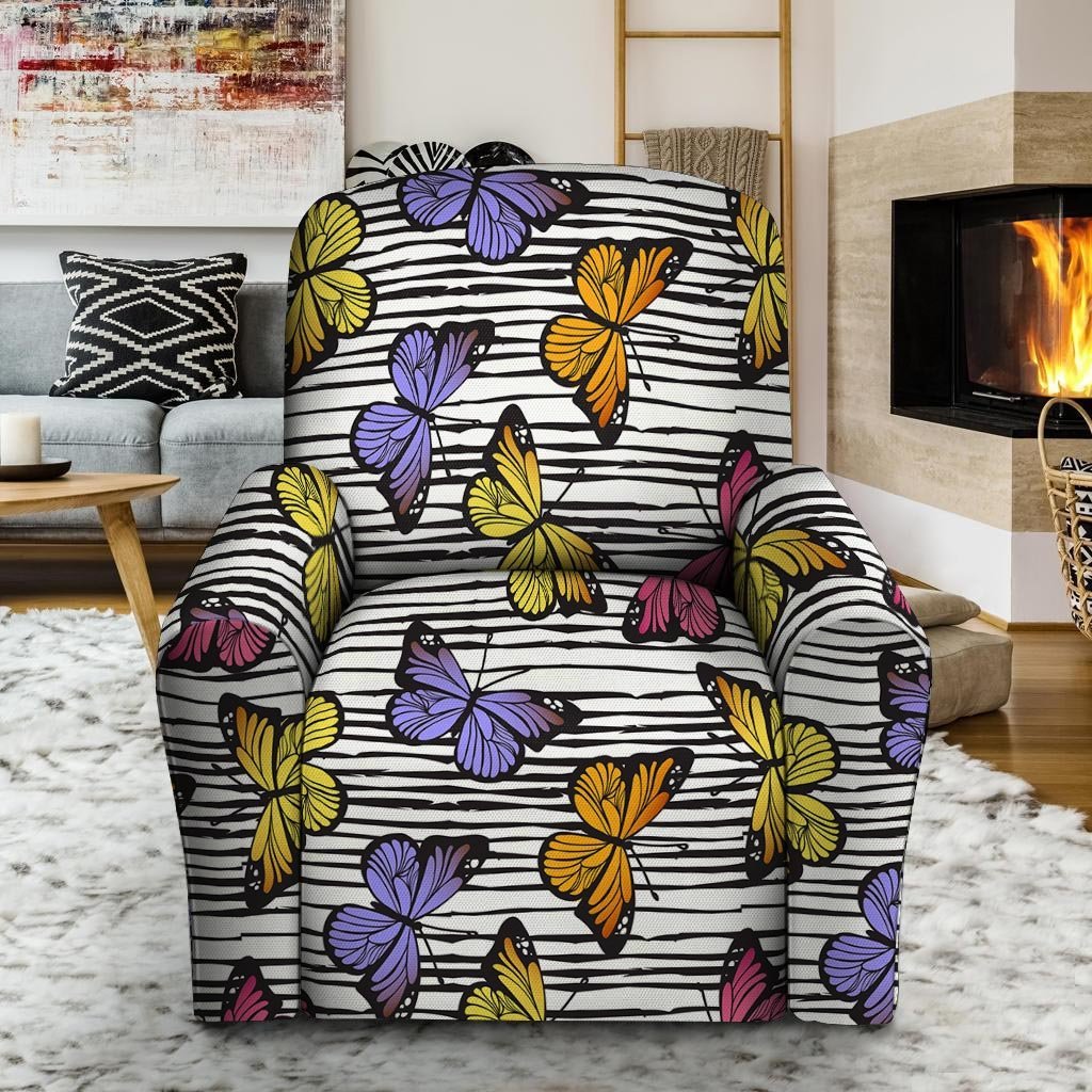 Striped Butterfly Print Recliner Cover-grizzshop