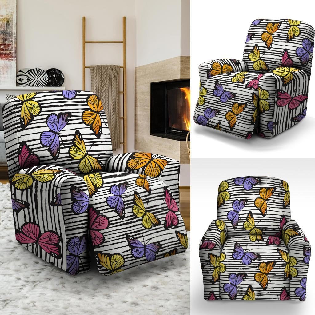 Striped Butterfly Print Recliner Cover-grizzshop