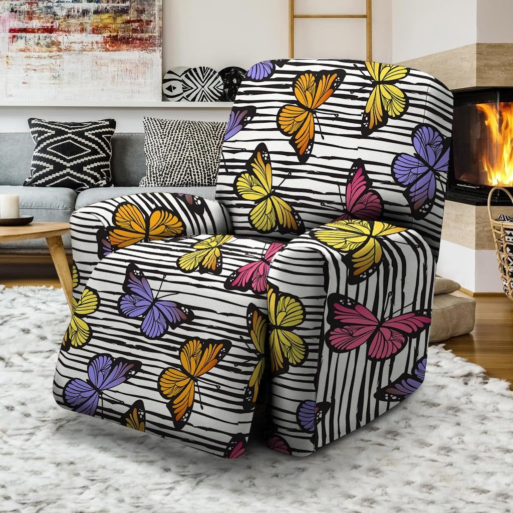 Striped Butterfly Print Recliner Cover-grizzshop