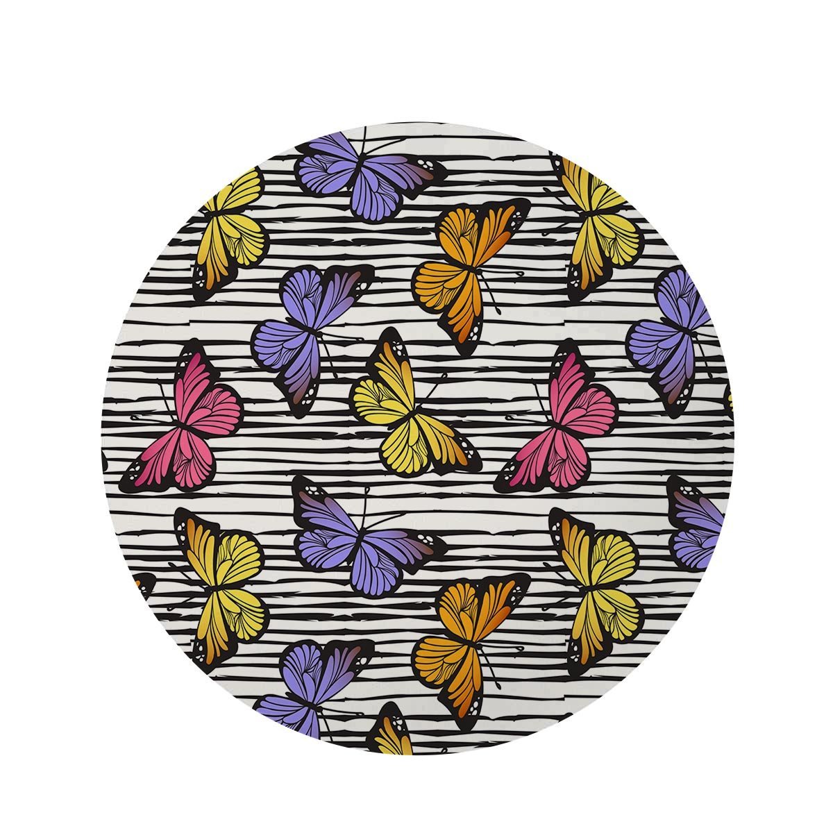 Striped Butterfly Print Round Rug-grizzshop