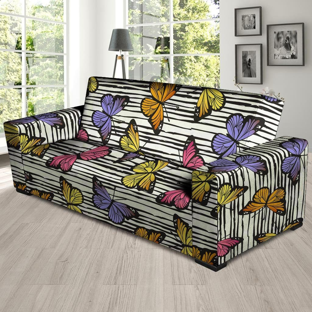 Striped Butterfly Print Sofa Cover-grizzshop