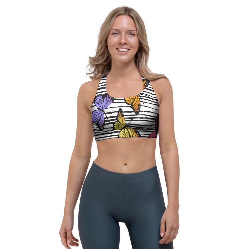 Striped Butterfly Print Sports Bra-grizzshop