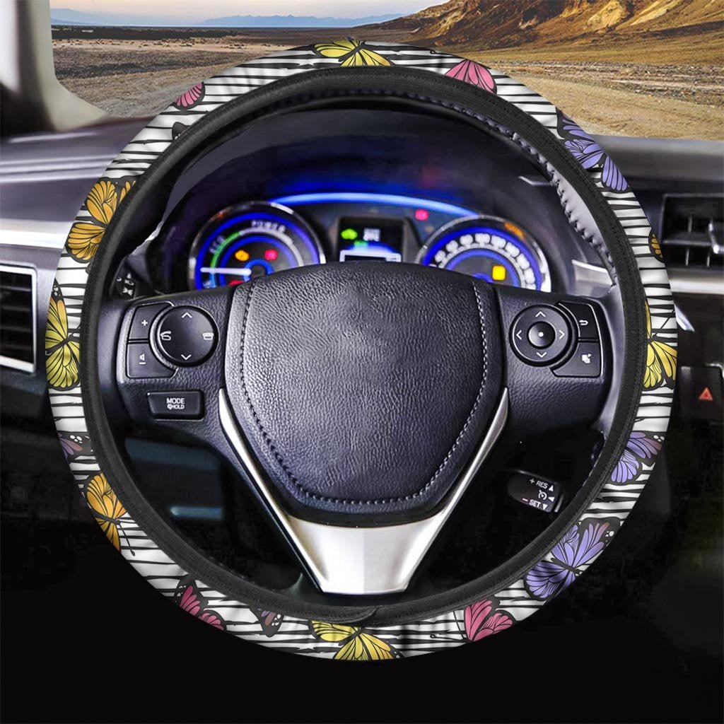 Striped Butterfly Print Steering Wheel Cover-grizzshop