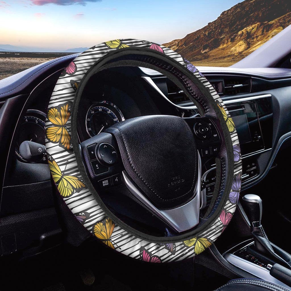 Striped Butterfly Print Steering Wheel Cover-grizzshop