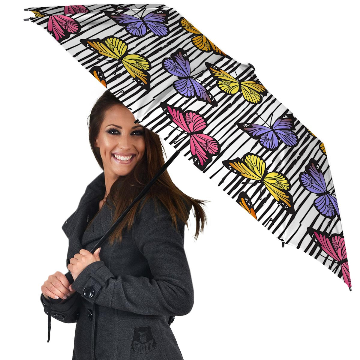 Striped Butterfly Print Umbrella-grizzshop