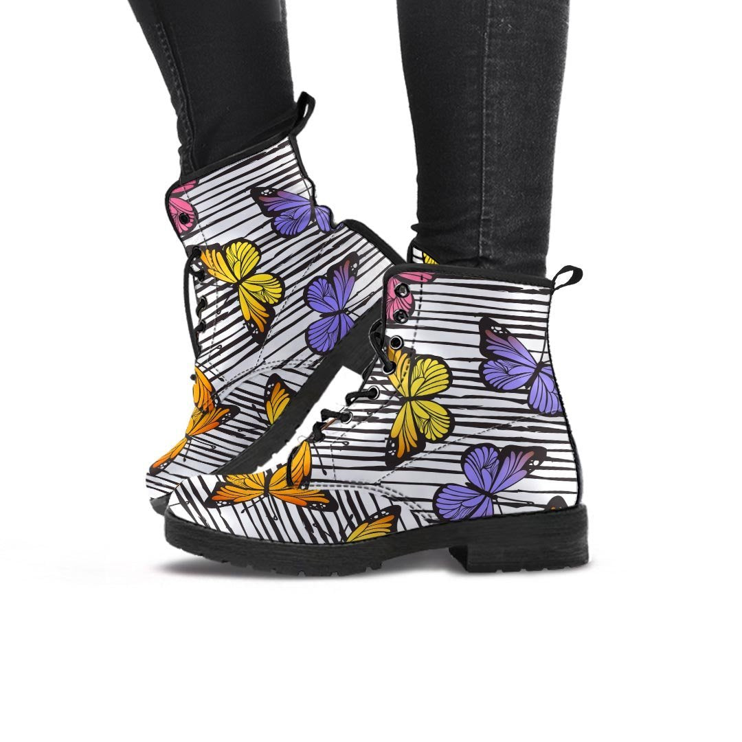 Striped Butterfly Print Women's Boots-grizzshop