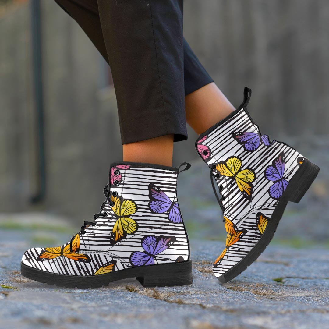 Striped Butterfly Print Women's Boots-grizzshop