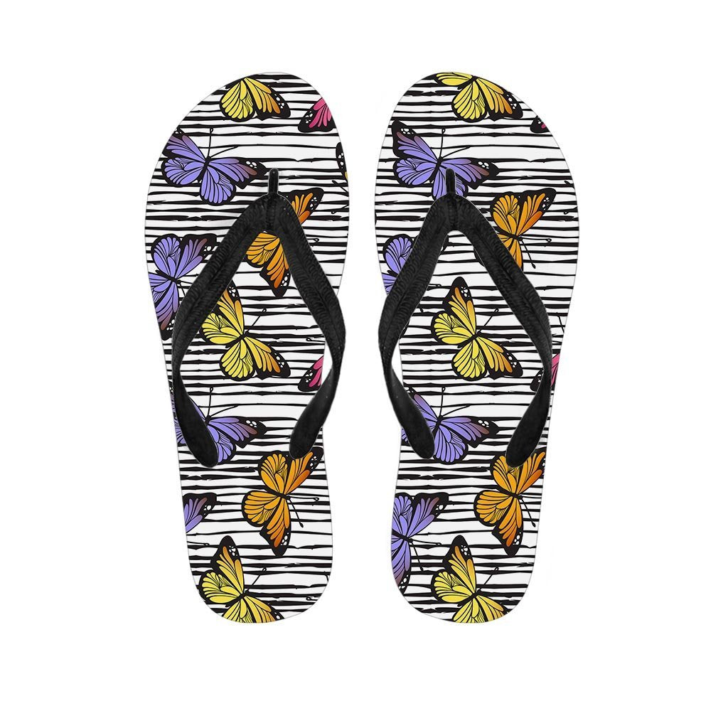 Striped Butterfly Print Women's Flip Flops-grizzshop