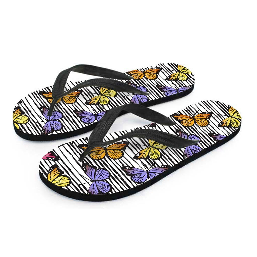 Striped Butterfly Print Women's Flip Flops-grizzshop
