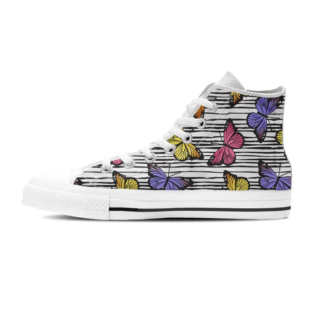 Striped Butterfly Print Women's High Top Shoes-grizzshop