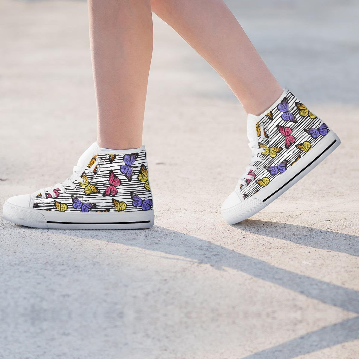 Striped Butterfly Print Women's High Top Shoes-grizzshop