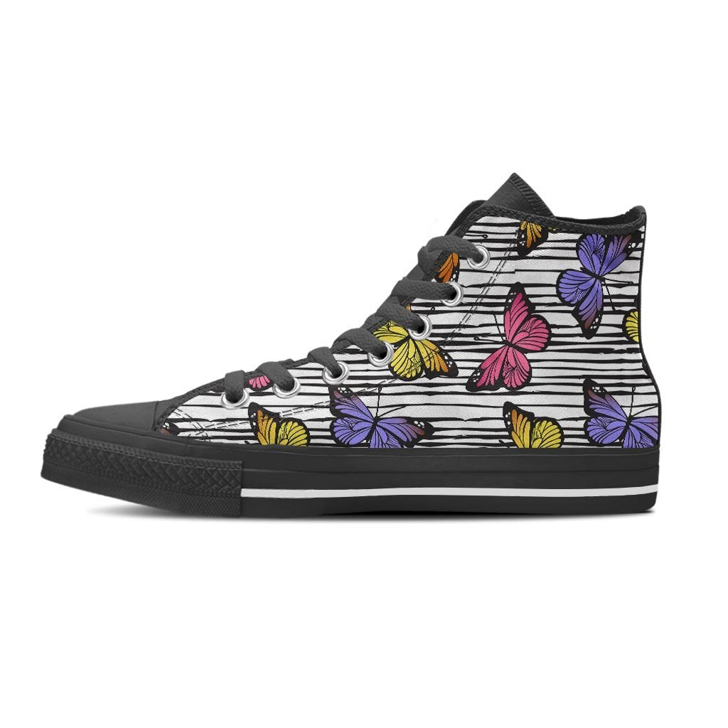 Striped Butterfly Print Women's High Top Shoes-grizzshop