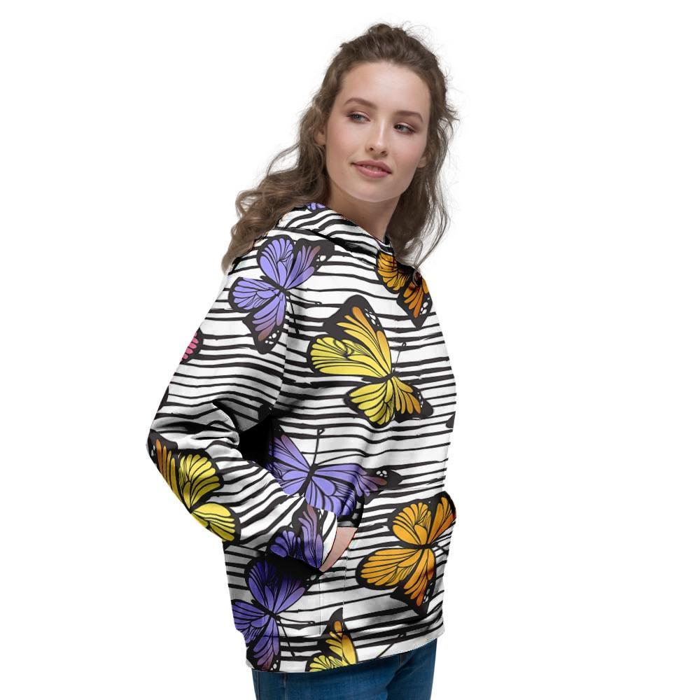 Striped Butterfly Print Women's Hoodie-grizzshop