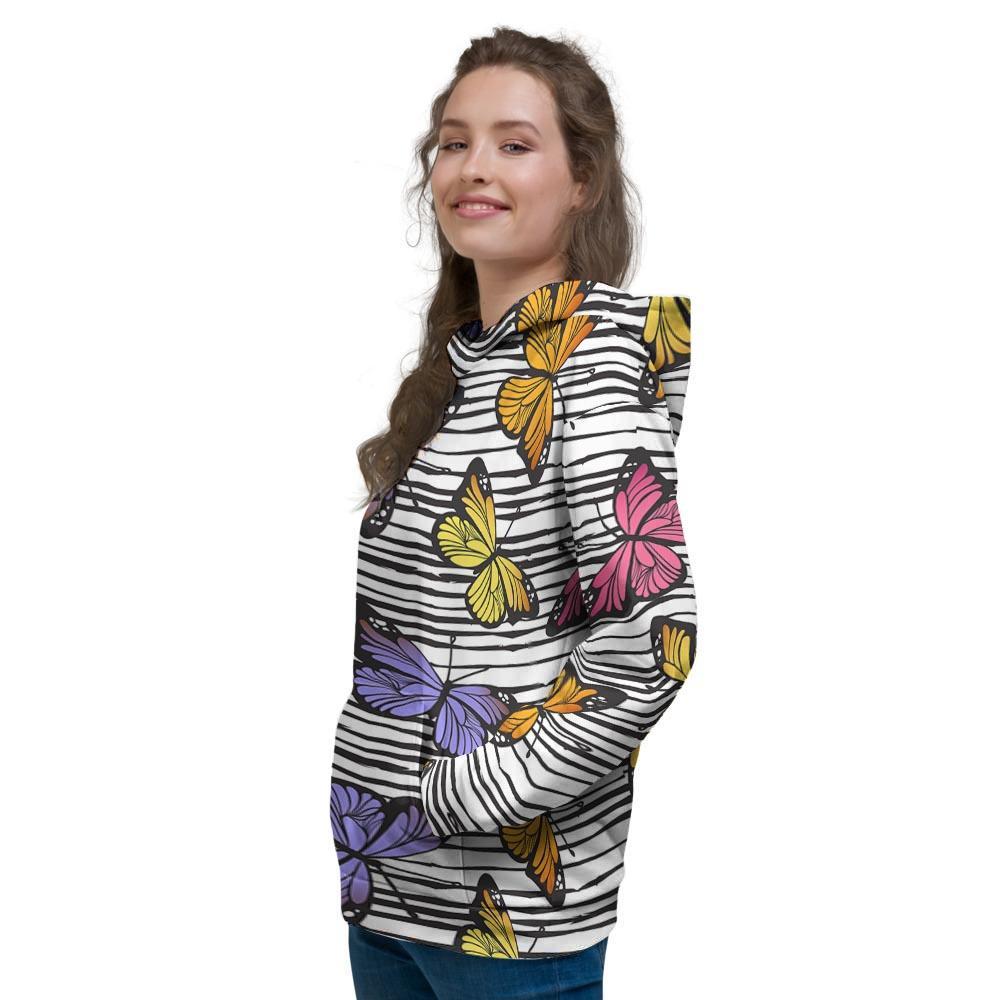 Striped Butterfly Print Women's Hoodie-grizzshop