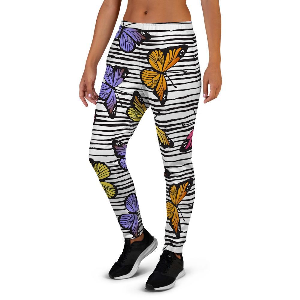 Striped Butterfly Print Women's Joggers-grizzshop