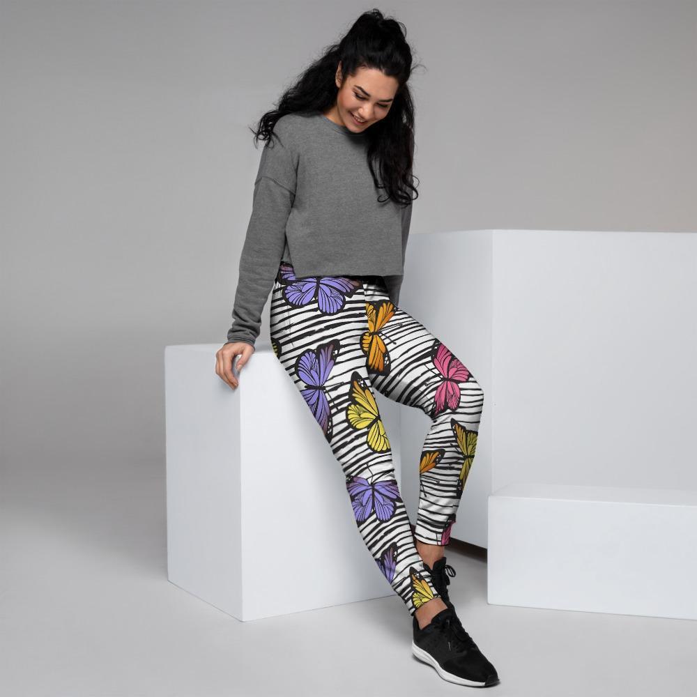 Striped Butterfly Print Women's Joggers-grizzshop