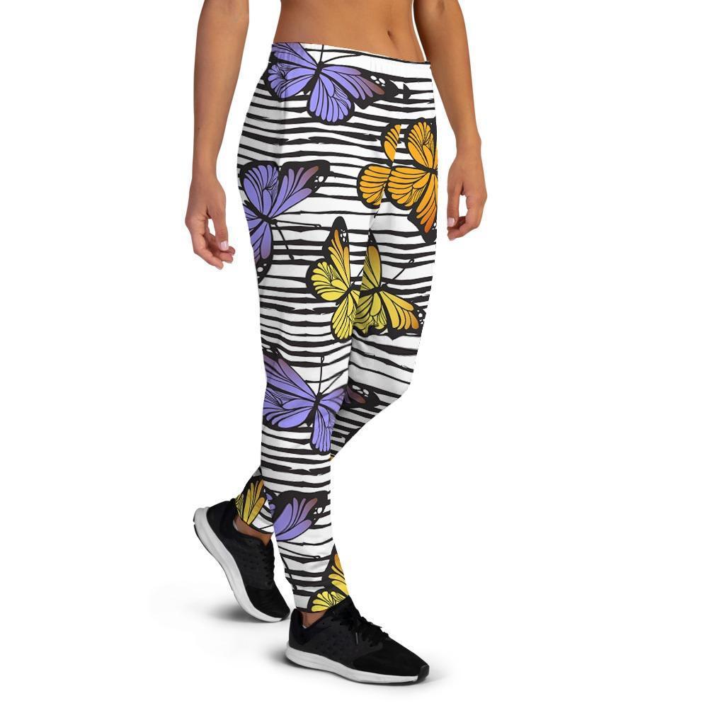 Striped Butterfly Print Women's Joggers-grizzshop