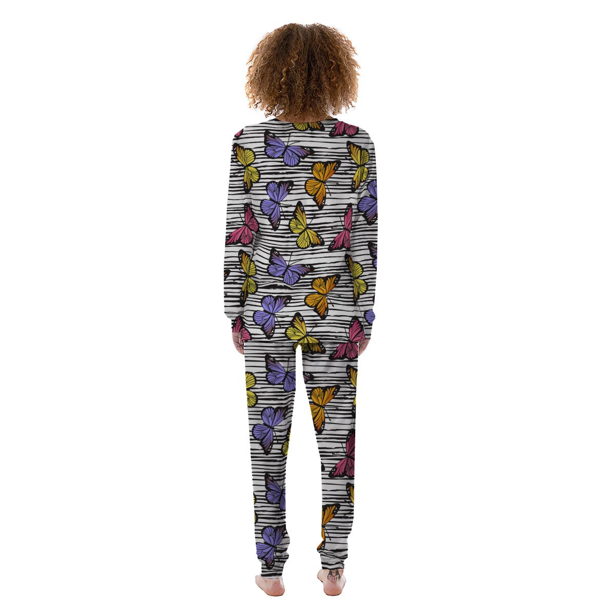 Striped Butterfly Print Women's Pajamas-grizzshop