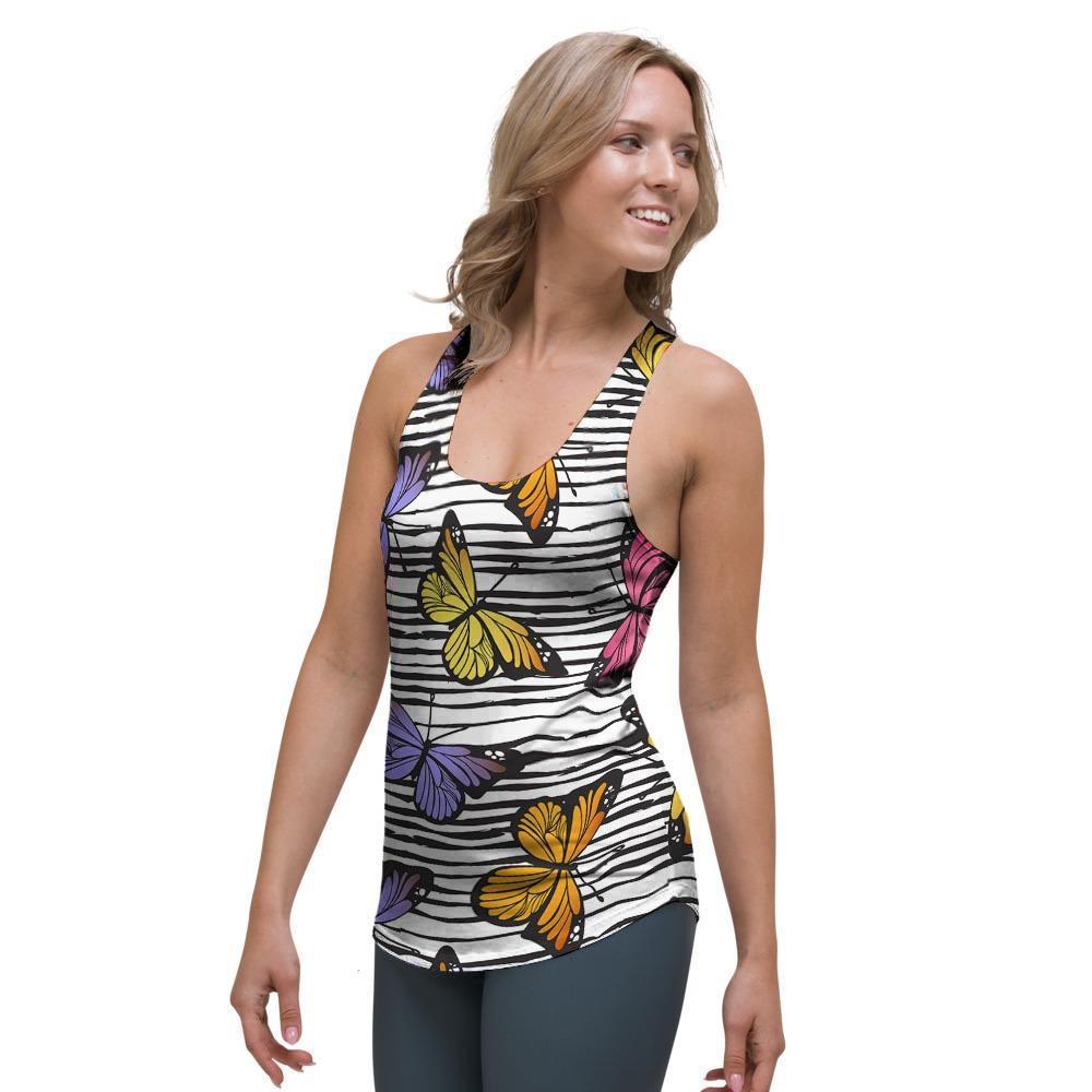 Striped Butterfly Print Women's Racerback Tank Top-grizzshop