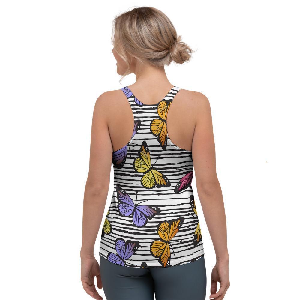 Striped Butterfly Print Women's Racerback Tank Top-grizzshop
