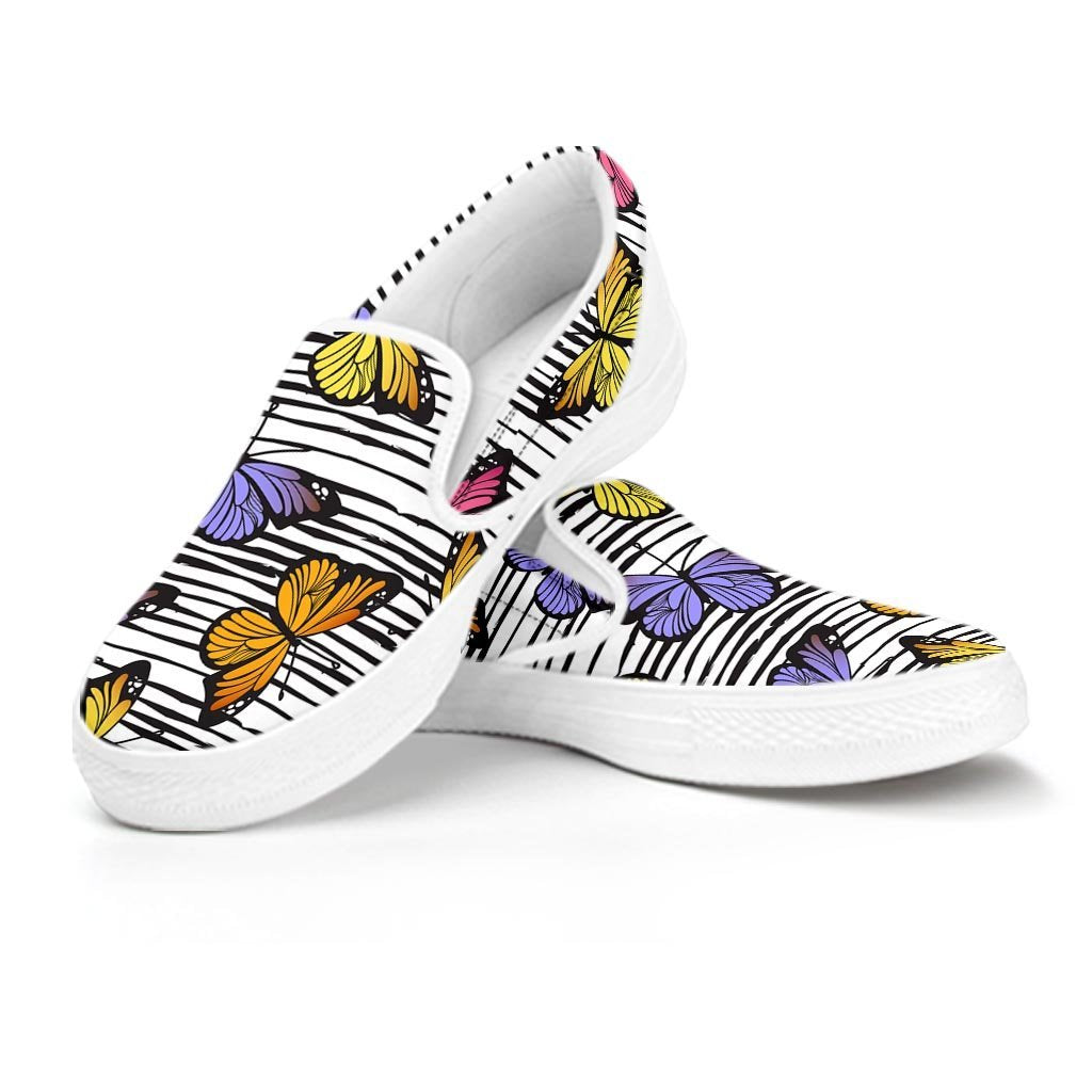 Striped Butterfly Print Women's Slip On Sneakers-grizzshop