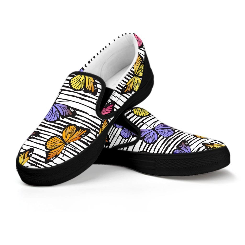 Striped Butterfly Print Women's Slip On Sneakers-grizzshop